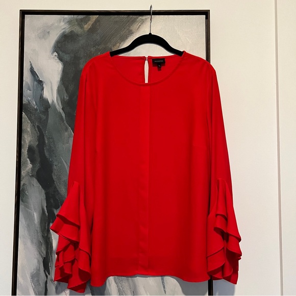 Who what wear long sleeve red ruffle crew neck blouse L - Picture 1 of 5